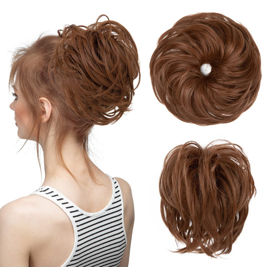CJL HAIR Large Messy Bun Hair Piece Wavy Curly Scrunchies Synthetic Chignon Ponytail Hair Extensions Thick Updo Hairpieces for Women Light Auburn