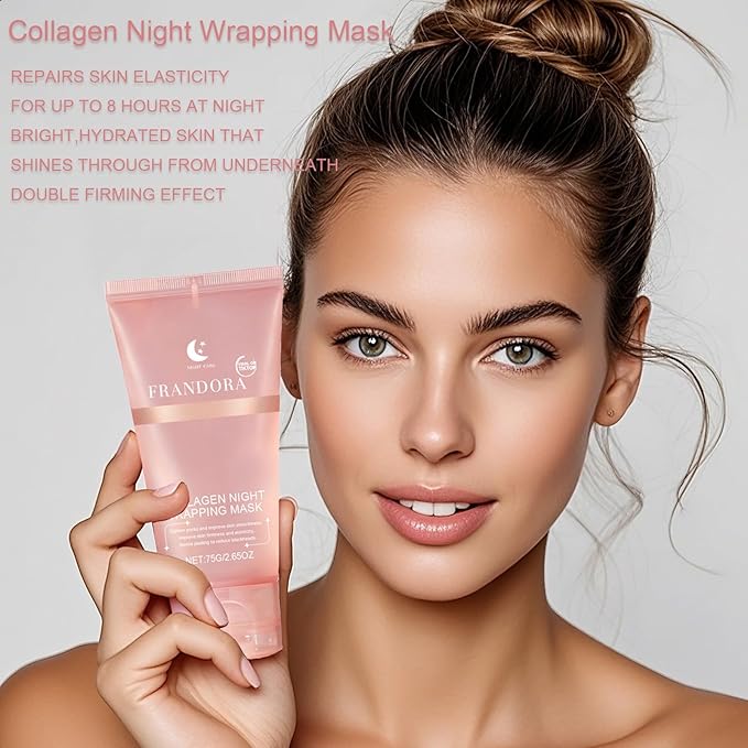 Collagen Night Wrapping Mask,Sleeping Overnight Peel off Facial Mask,Elasticity & Hydration,Hydrates and Tightens Skin，Korean Skincare for Face Glass Skin 2.65oz