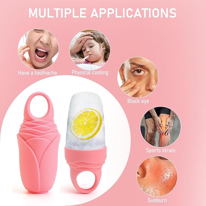 Facial Ice Roller Silicone Mold Reusable for Women 1Pc Face and Eye Neck Cold Skin Care Tools Freezer De-puff Eyes Bag Reduce Migraine Pain - Coral Pink