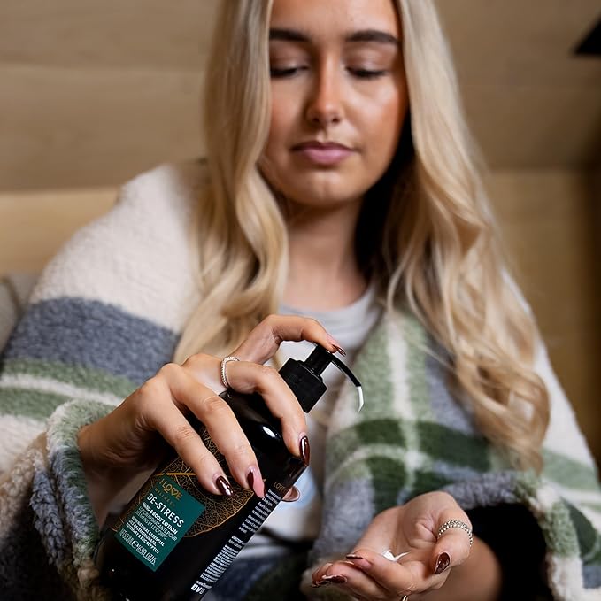 I Love Wellness De-Stress Hand and Body Lotion - Moisturizing Lotion for Dry Skin - Vitamin E Lotion - Lemongrass and Eucalyptus Scent - 16.9 oz