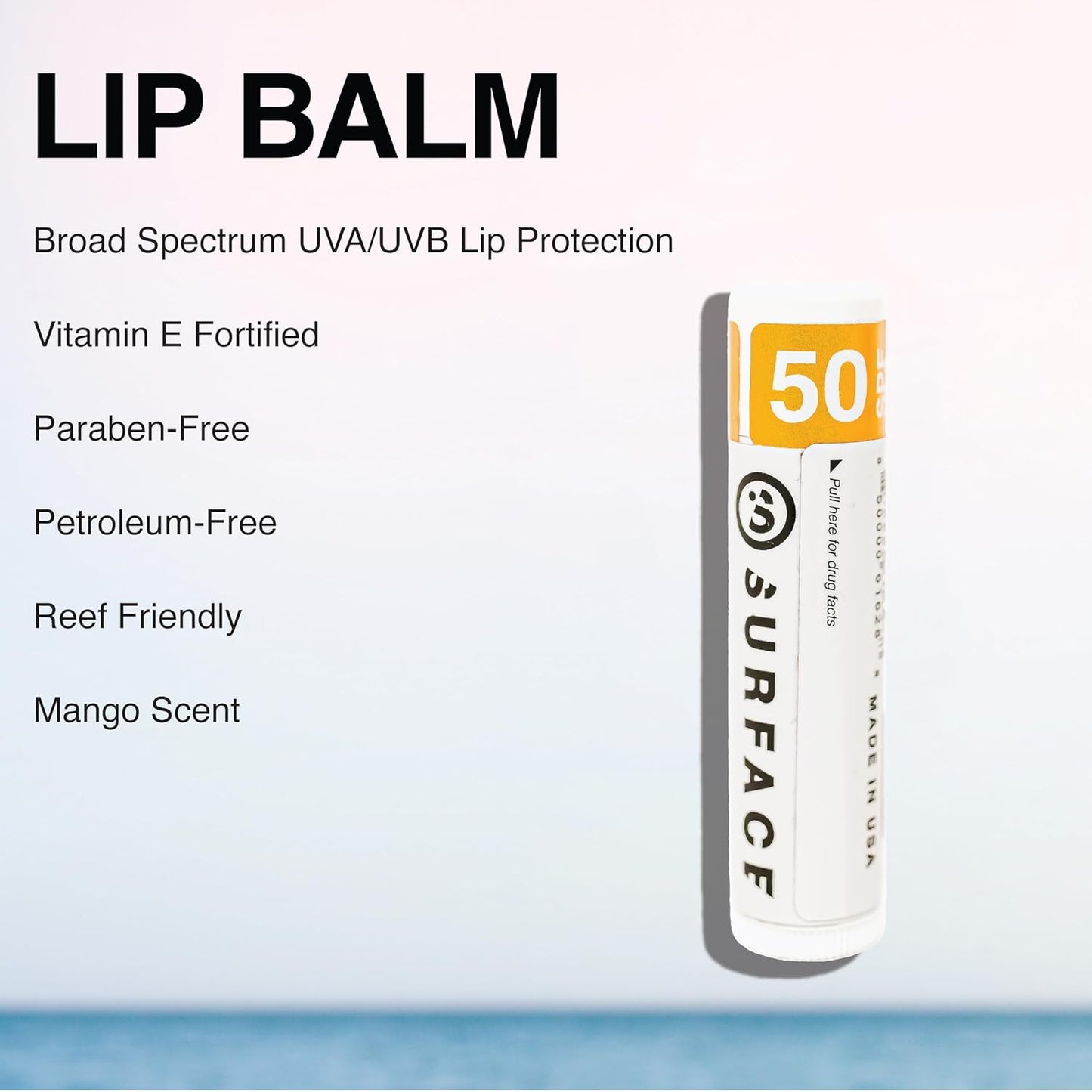 Surface SPF 50 Sunscreen Lip Balm, Broad Spectrum SPF Lip Sunscreen for Dry Cracked Lips, Moisturizing Chapstick for Outdoor Use, Water Resistant Lip Protection for 80 Minutes, Mango, 0.15oz