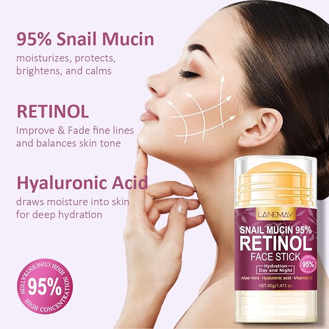 Retinol Face Stick, Snail Mucin Face Moisturizer with Retinol Day & Night Lifting & Firming Anti Wrinkle Facial Moisturizer Balm Stick Nourishing Anti Aging Repair Cream for All Skin Types