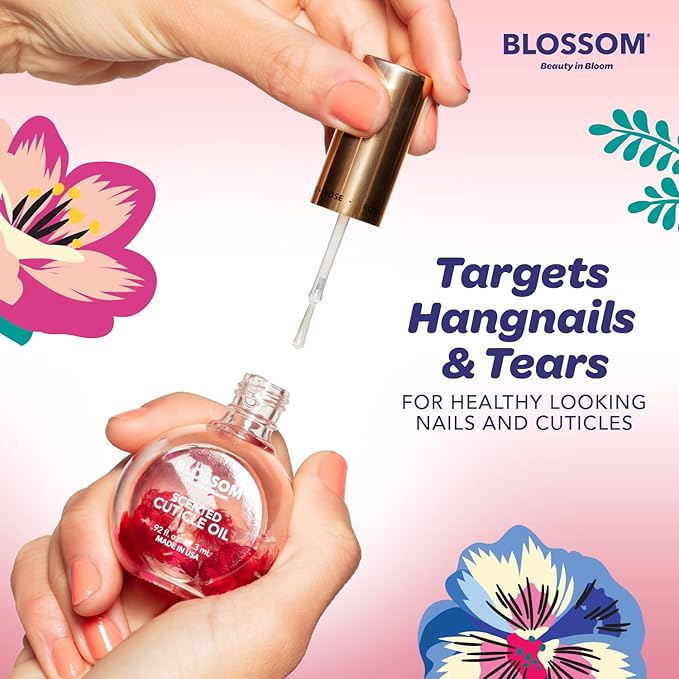 Blossom Hydrating, Moisturizing, Strengthening, Scented Cuticle Oil 0.5oz + See No Evil Rollerball Cuticle Oil 0.19oz, 2 Pack Bundle, Rose