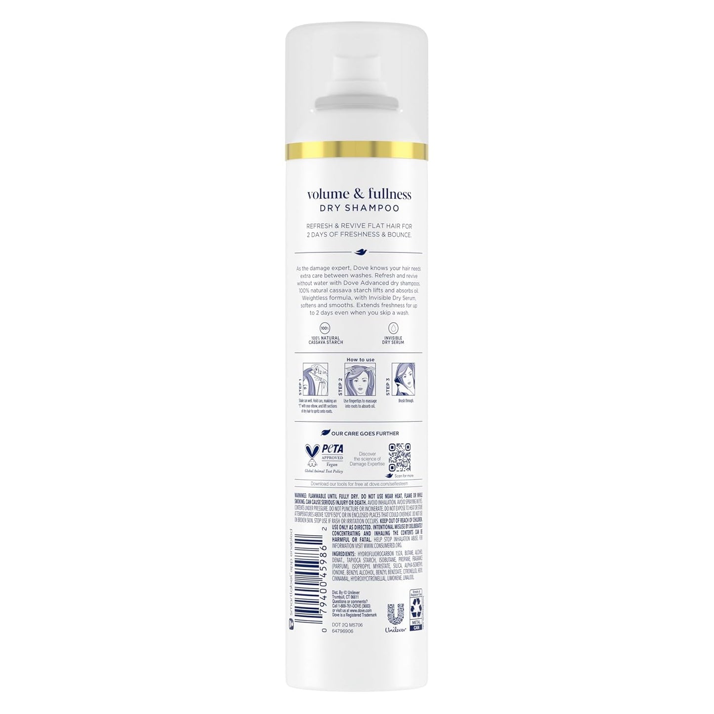 Dove Advanced Advanced Dry Shampoo Volume & Fullness Refresh & Revive Flat Hair Without Water for 2 Days of Freshness & Bounce 7.3 oz