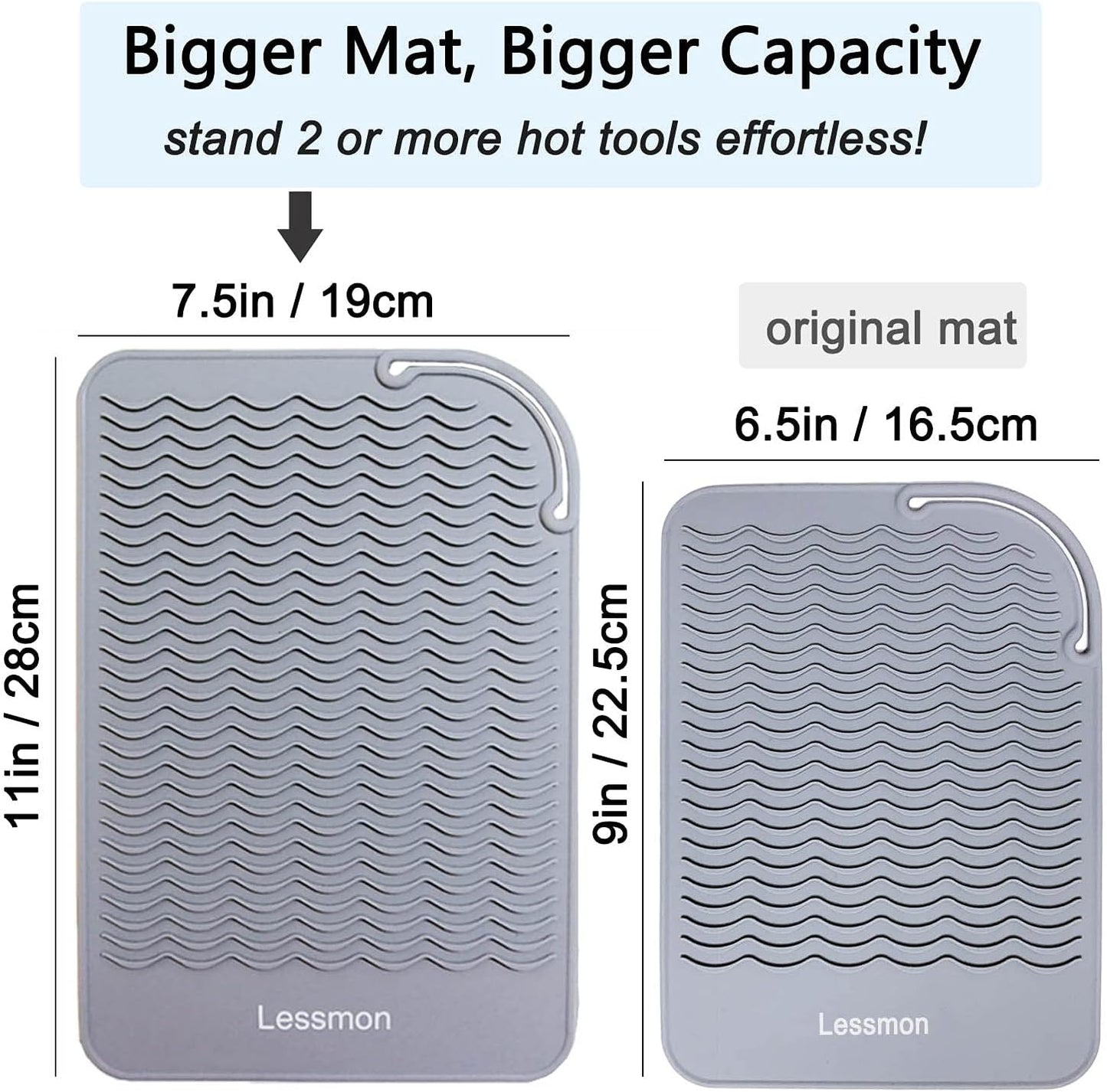 Large Heat Resistant Mat for Curling Irons, Hair Straightener, Flat Irons and Hair Styling Tools 11" x 7.5", Grey