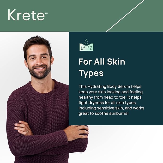 KRETE Hydrating Body Serum for Men - Moisturize, Smooth, Hydrate & Strengthen Your Skin In 30-Seconds, Oil-Free, All Skin Types, with Tripeptide-29 & Hyaluronic Acid