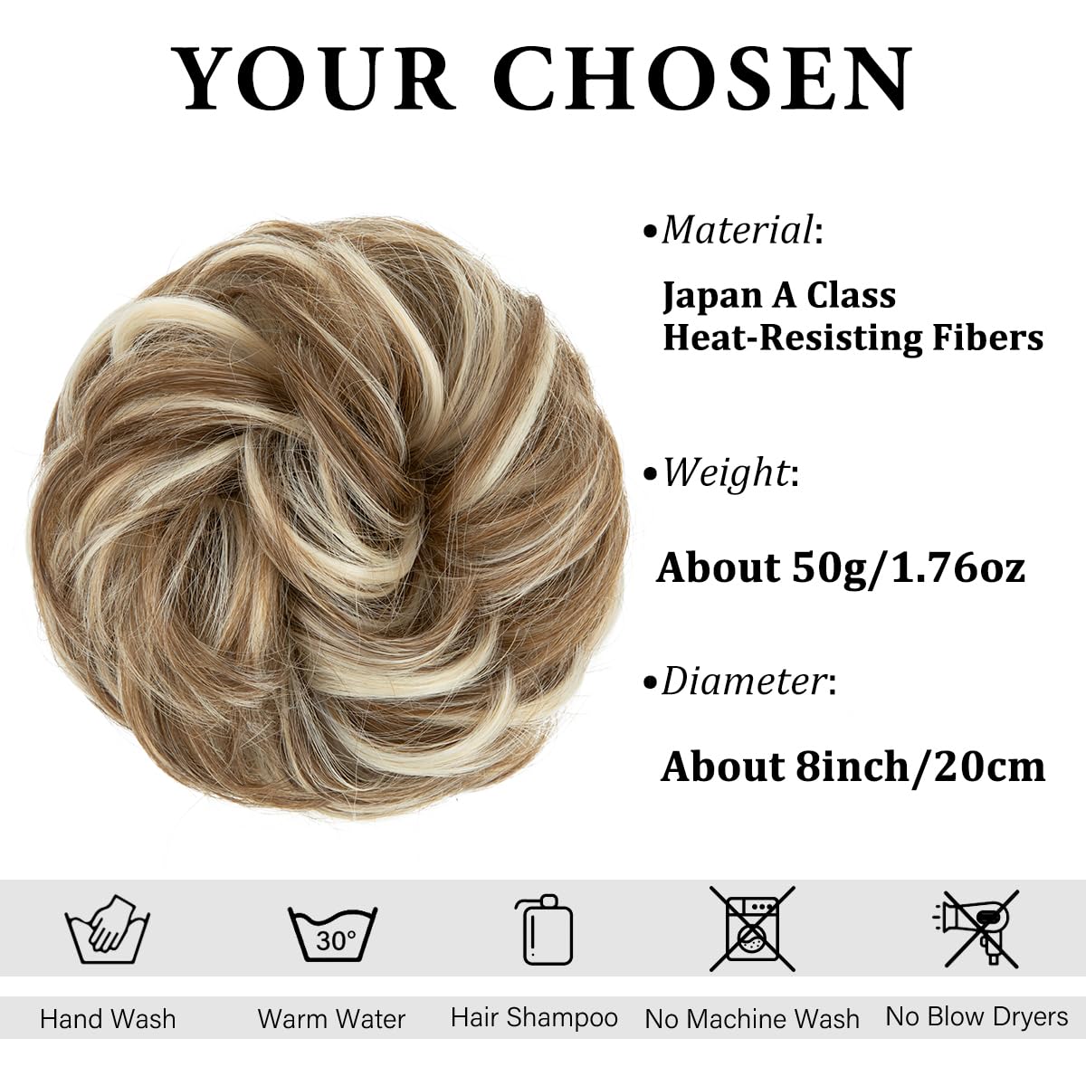 CJL HAIR Large Messy Bun Hair Piece Wavy Curly Scrunchies Synthetic Chignon Ponytail Hair Extensions Thick Updo Hairpieces for Women Bahama Beige