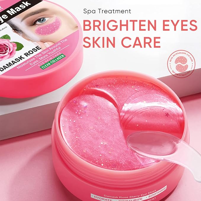 Eye Mask, Under Eye Patches 30 Pairs- Dark Circles, Puffy Eyes Treatments–Reduce Wrinkles and Fine Lines, Hydrating and Anti-Wrinkle Effect Under-Eye Patches with Hyaluronic Acid and Collagen (Damask Rose)