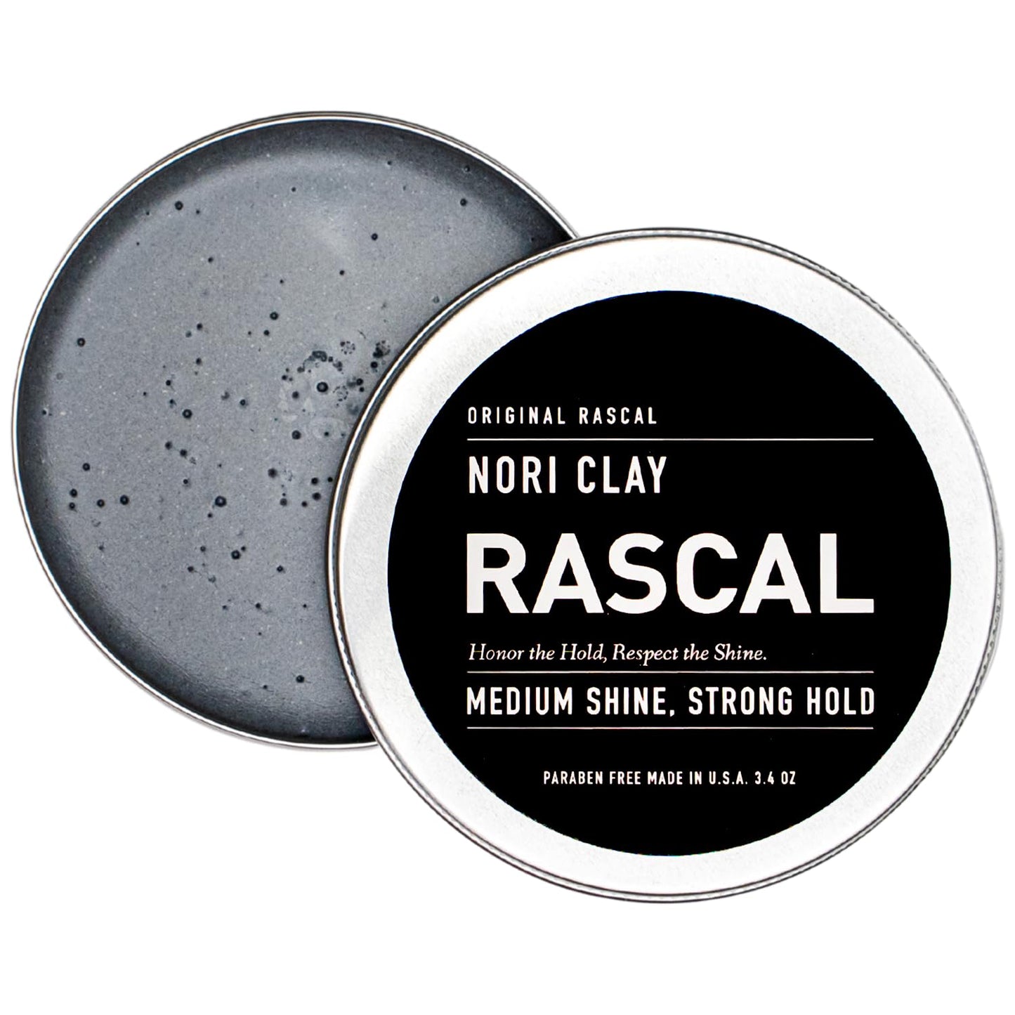 Rascal Nori Clay - Hair Styling Clay for Medium Shine & Strong Hold, Cruelty-Free, Paraben-Free, Made in USA, Ideal for All Hair Types, Made with Charcoal Powder, Aloe Leaf Juice, & Beeswax - 3.4 Oz