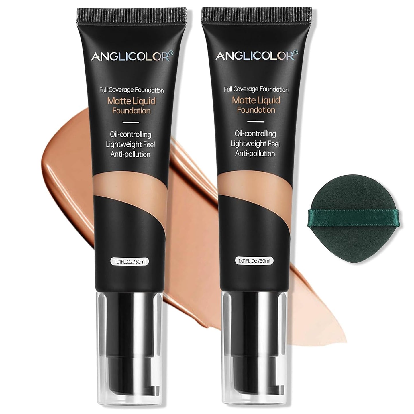 Anglicolor Matte Oil Control Concealer Foundation 2PCS, Flawless Soft Long Lasting Foundation Makeup,Waterproof Full Coverage Face Makeup Strong Concealer Foundation for Oily Acne Skin (2PC 105, 60ml)