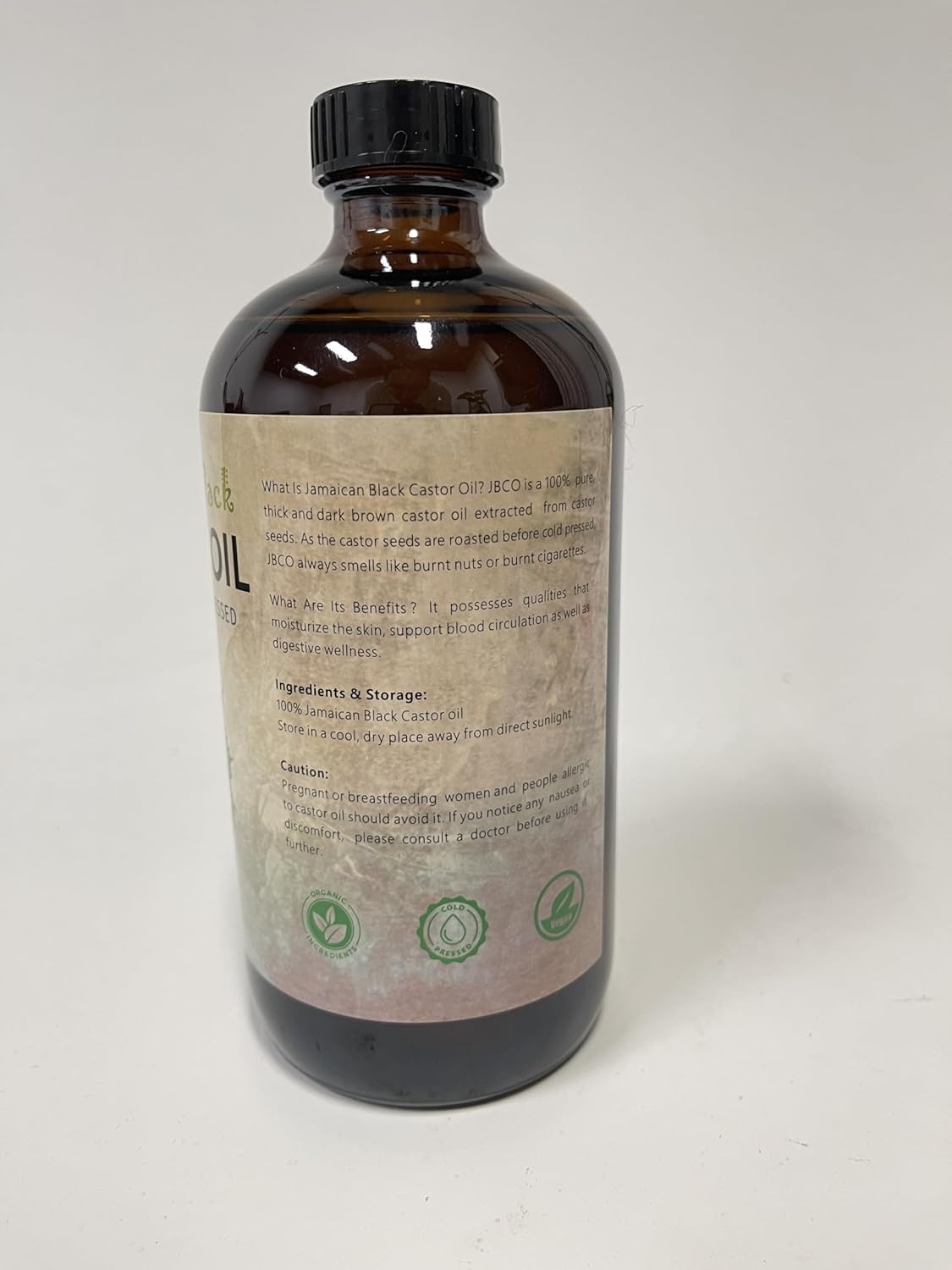 Jamaican Black Castor Oil, Organic Castor Oil Cold Pressed Unrefined Glass Bottle,Rich in Vitamin E, Omega Fatty Acids and Minerals for Hair & Skin, Bold Lashes & Brows, Nail Care 16OZ