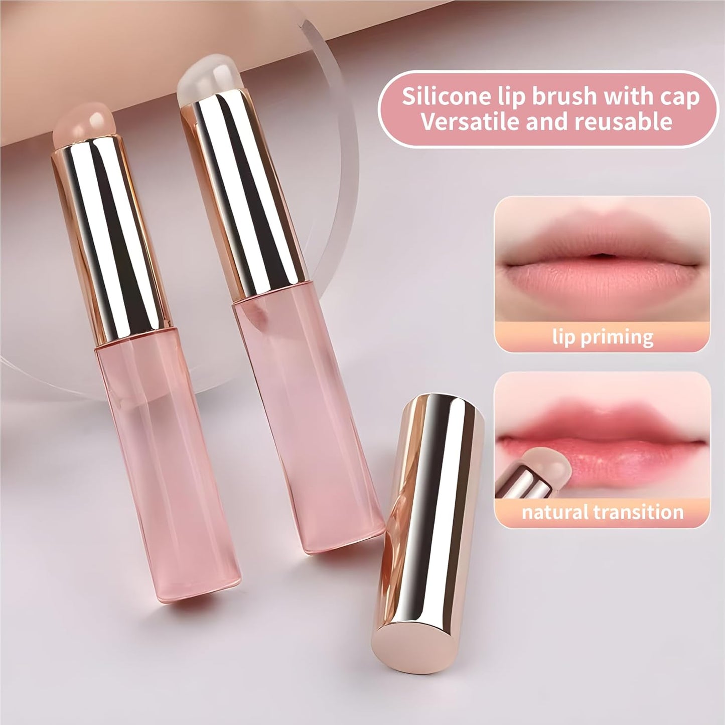 2pcs Silicone Lip Brush, Suitable for Even Application of Lipstick Lip Balm Lip Gloss, Soft Silicone Material, Hygienic, Convenient and Easy to Clean, Enhances Lip Care (Prink)
