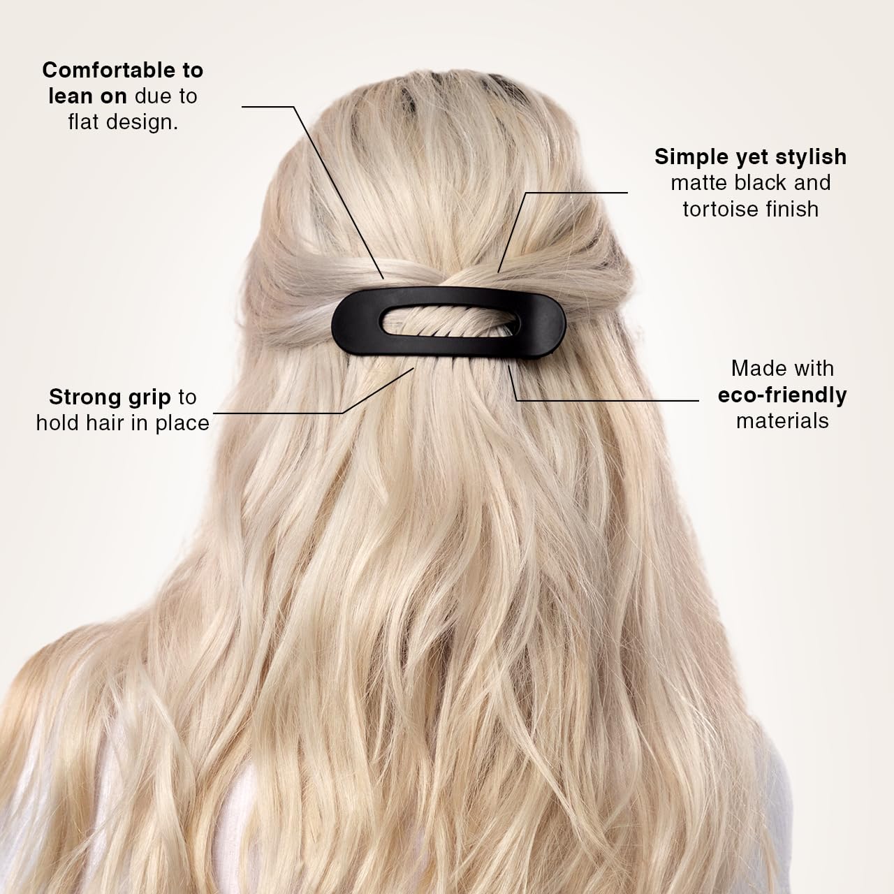 Kitsch Flat Hair Clips for Women - Strong Hold, No Slip Grip Flat Claw Clips For Secure and Comfortable Look | Durable Recycled Plastic Hair Accessories | Ideal Gifts for Women - Black & Tortoise, 2pc