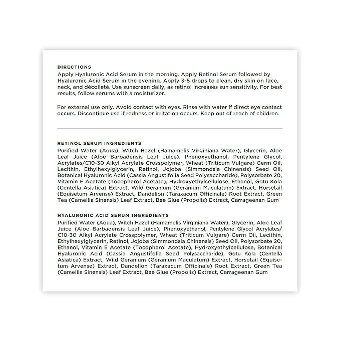 Tree of Life Beauty Facial Skin Care Set, Brightening, Firming, Hydrating, Dry Face, Dermatologist Tested - Retinol Serum and Hydrating Hyaluronic Acid - Skin Care Kit, 2 count of 1 Fl Oz