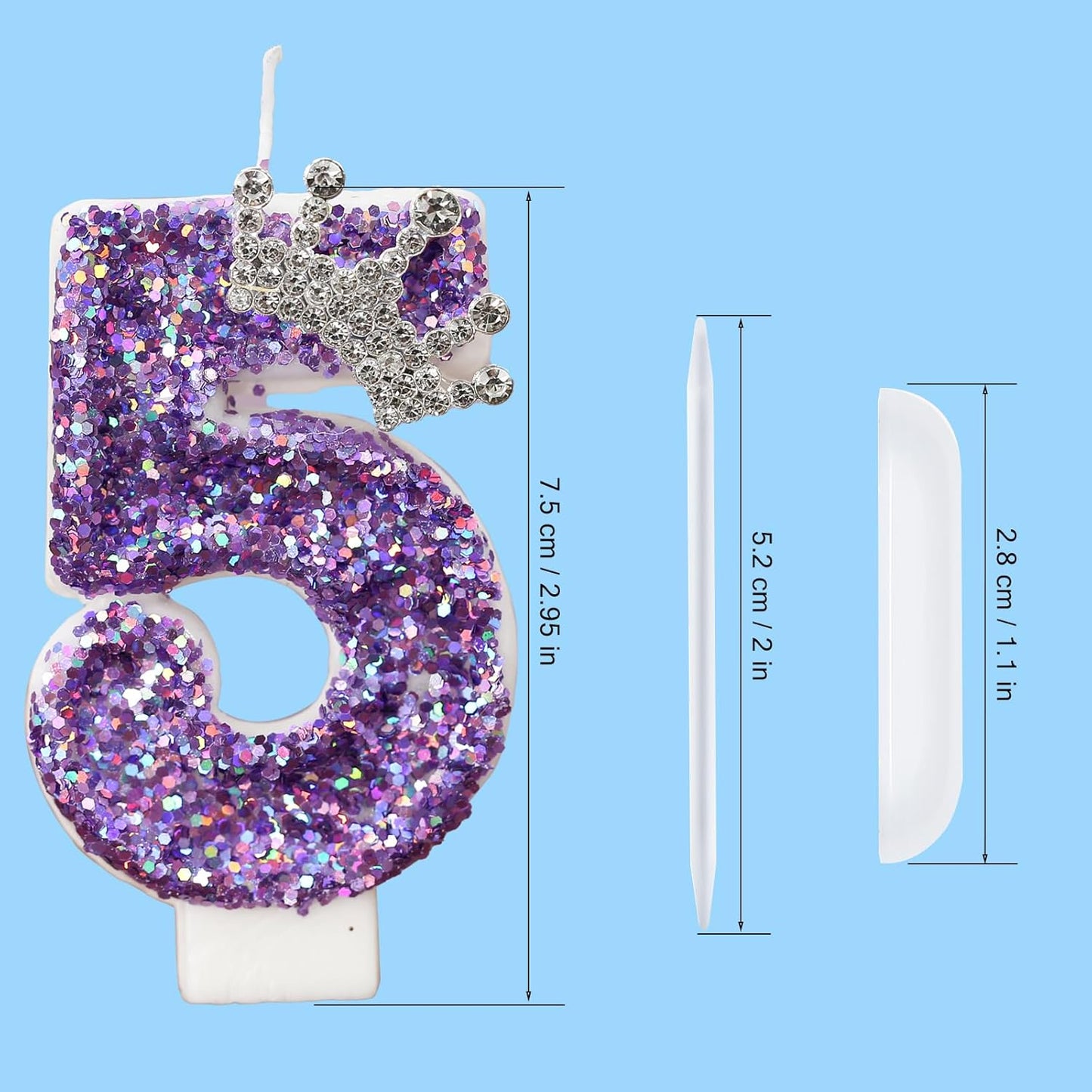 Birthday Number Candles,Purple Crown Birthday Candles for Cake,Glitter Number 5 Candle Cake Topper with Sequins for Anniversary Celebrations Supplies (Number 5)