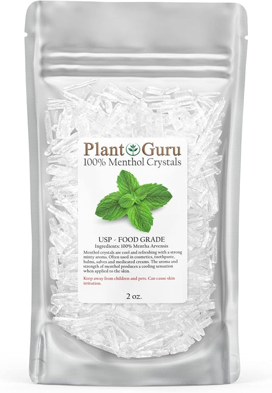 Menthol Crystals 2 oz. Mentha Arvensis 100% Pure Natural USP Food Grade - Great for Cosmetics, Salves, Balms, Creams and Soap Making.