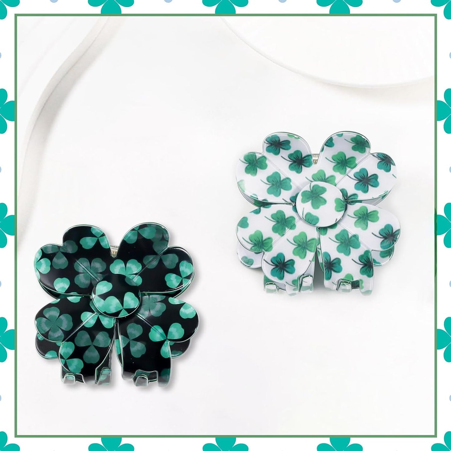 2 Pcs St. Patrick's Day Hair Clips, Green Shamrock Hair Claw Clips, Lucky Clover Hair Barrettes for Women, Green Strong Claw Clips for Thick/Fine/Thin Hair, Cute Hair Accessories for St. Patrick's Day