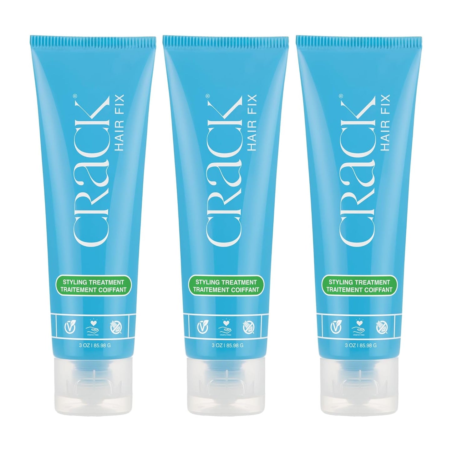 Crack HAIR FIX Styling Treatment - Multi-Tasking, Anti-Frizz, Leave-In Styling Cream with Protection from Humidity, Chlorine, Heat Treatments & Sun, 3 oz (Pack of 3)