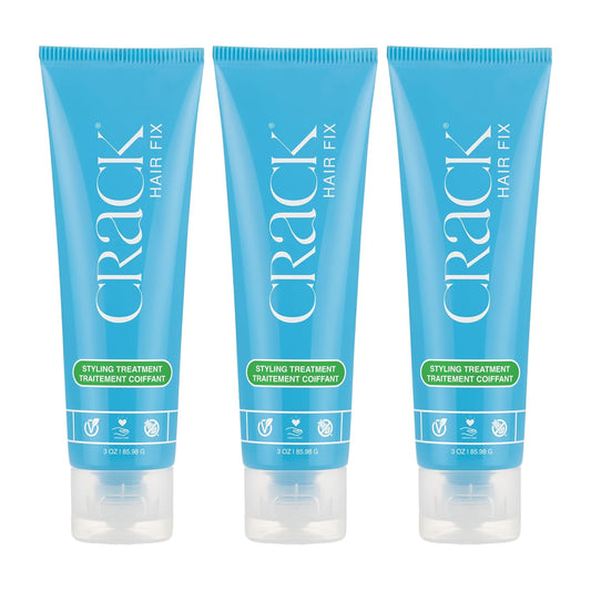 Crack HAIR FIX Styling Treatment - Multi-Tasking, Anti-Frizz, Leave-In Styling Cream with Protection from Humidity, Chlorine, Heat Treatments & Sun, 3 oz (Pack of 3)