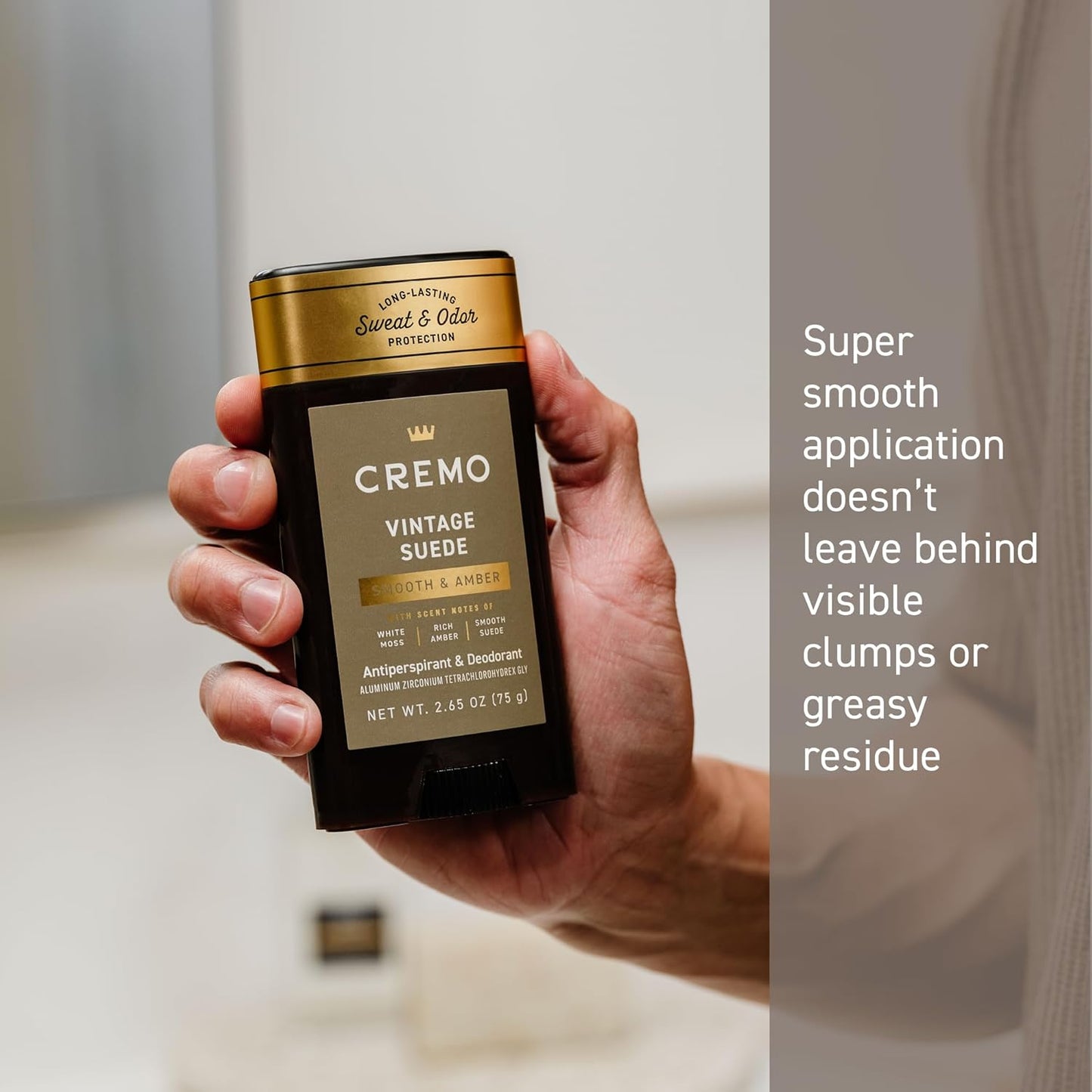 Cremo Vintage Suede Antiperspirant & Deodorant for Men, 48-hour Sweat and Odor Protection, 2.65oz