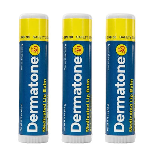 Dermatone Original Lip Balm | Medicated & Moisturizing | Cocoa Butter, Aloe, Vitamin E | Soothe & Heal Chapped Lips | SPF30 | 3-Pack, 0.15oz sticks