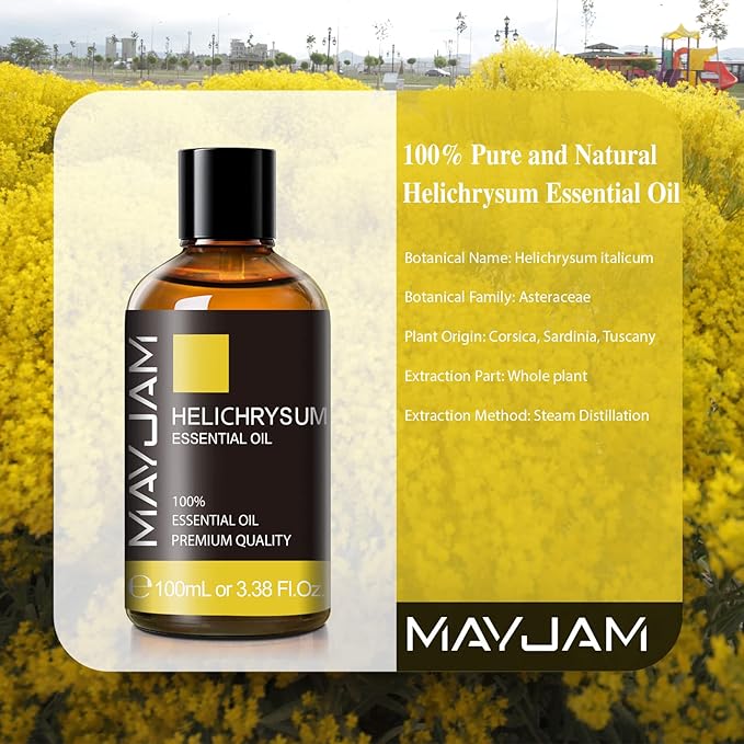 Helichrysum Essential Oil, MAYJAM Pure Essential Oils for Diffusers, 3.38FL.OZ/100ML Large Volume Helichrysum Oil with Premium Glass Dropper