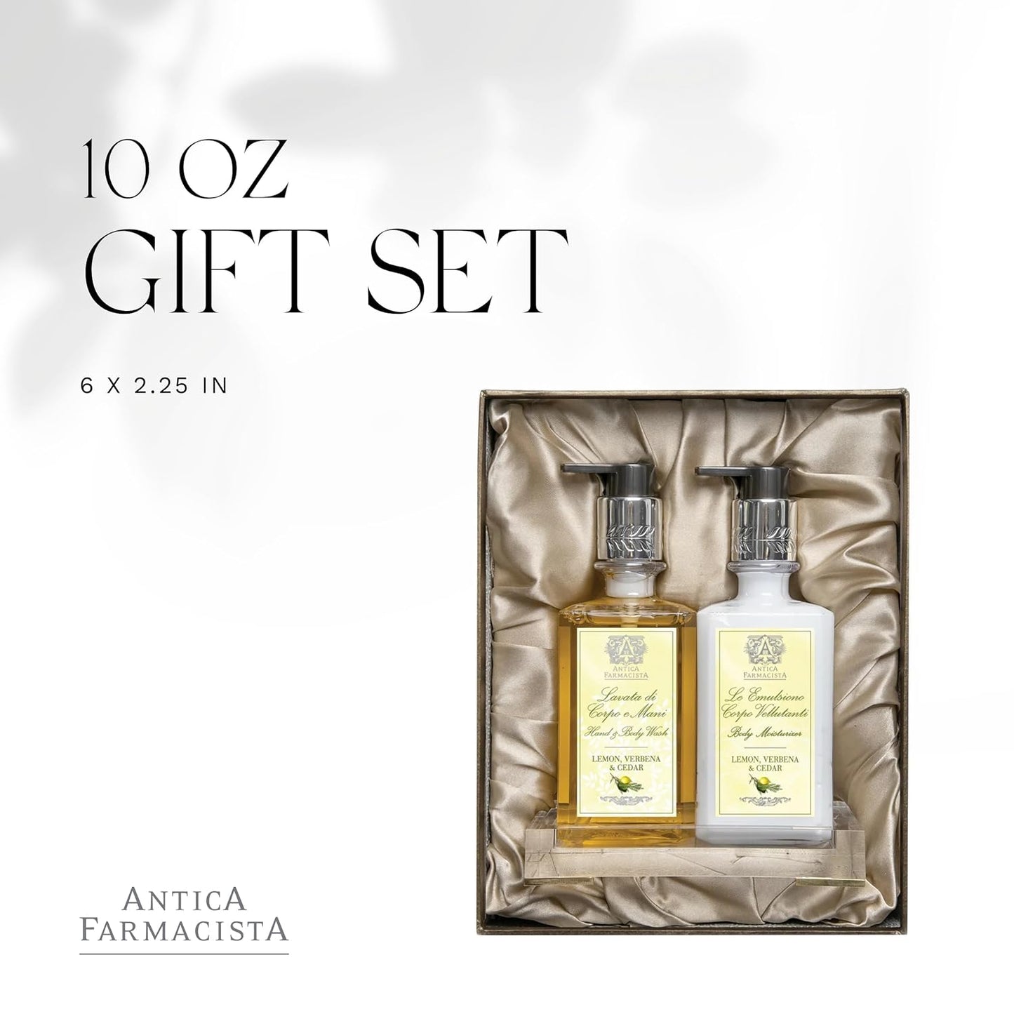 Antica Farmacista Acrylic Bath & Body Gift Set - Hand & Body Wash (10 oz), Body Moisturizer (10 oz) & Acrylic Tray - Self-Care Gift Box for Holidays, Birthdays & Housewarming - Lemon, Verbena & Cedar