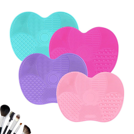 4 Pcs Silicone Make Up Brush Cleaning Mat, Makeup Brush Cleaner Mats, Cosmetic Cleaning Pads, Portable Washing Tool with Suction Cup for Makeup Cosmetic Brushes