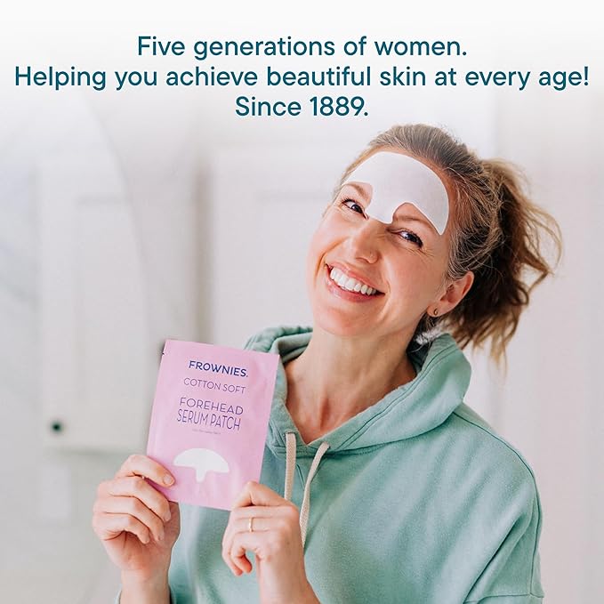 Frownies Cotton Soft Forehead Serum Patch - Serum Infused Forehead Wrinkle Patch For Fine Lines & Wrinkles - Reusable Hypoallergenic Facial Patch - Hydrating Face Mask to Plump Skin