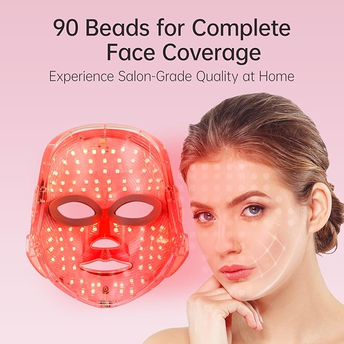 Red Light Mask For Face, 7-1 Colors Red Light Facial Mask Skincare At Home, Cordless, and Rechargeable