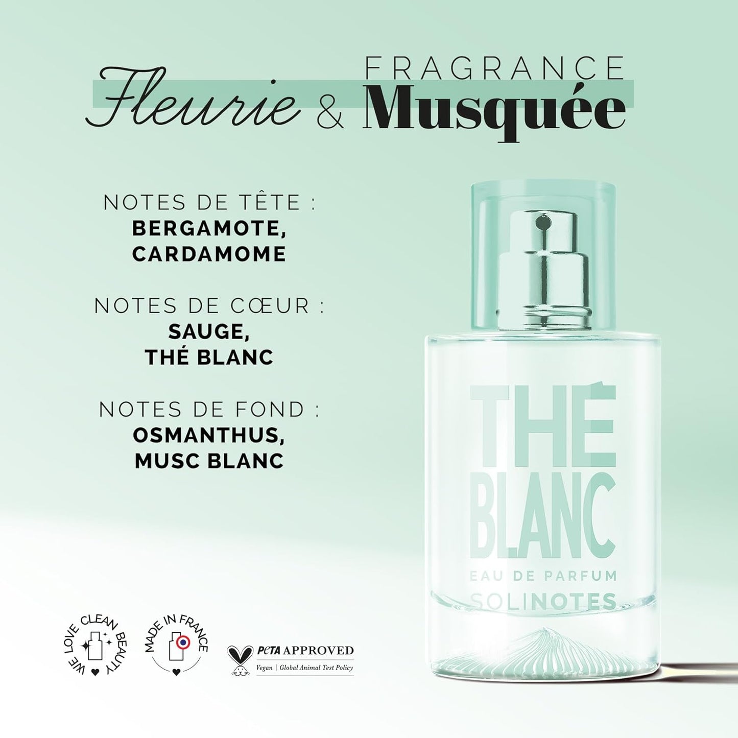 SOLINOTES White Tea Perfume for Women - Eau De Parfum | Delicate Floral and Soothing Scent - Made in France - Vegan - 1.7 fl.oz