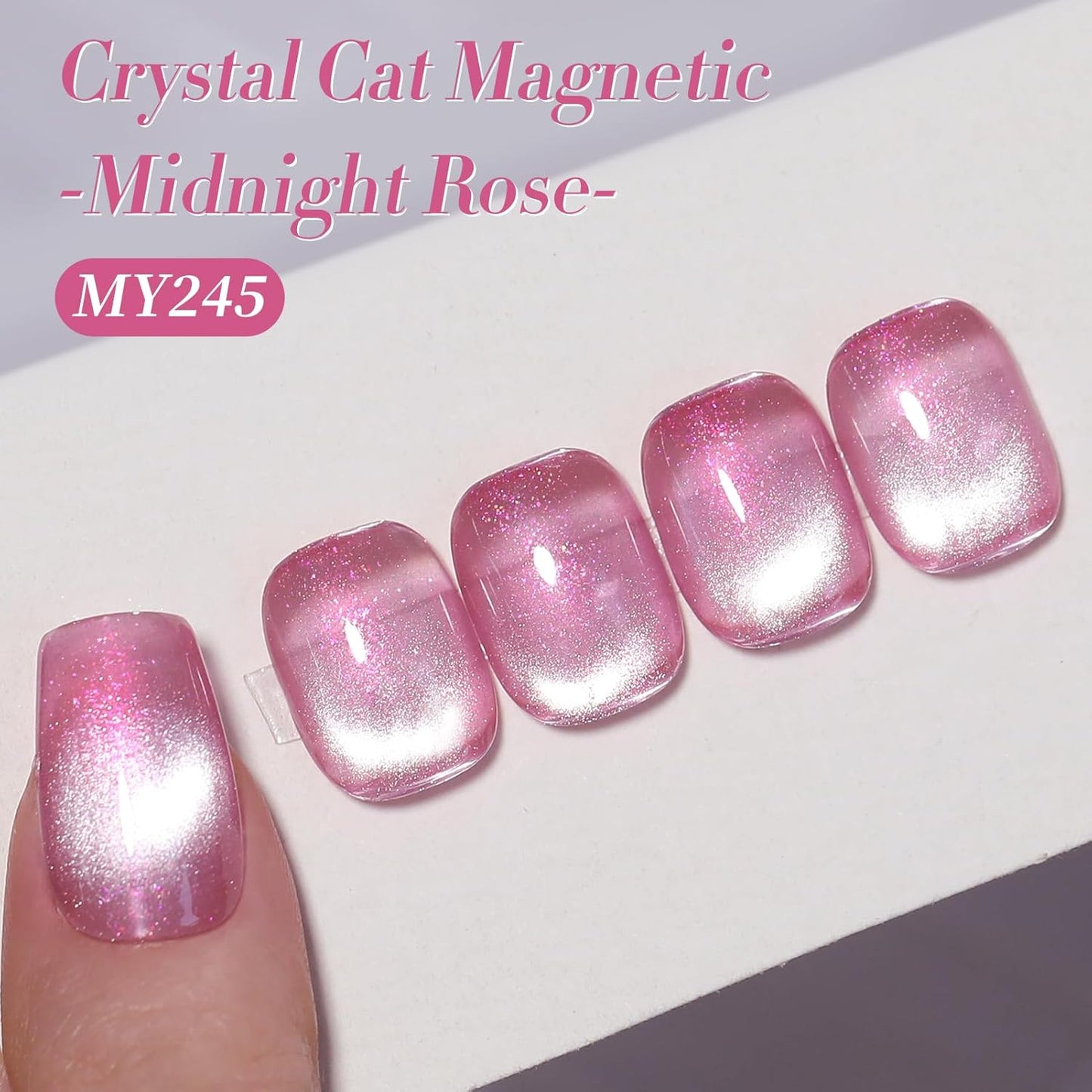 BORN PRETTY Cat Magnetic Eye Gel Nail Polish, Pink Glitter Cat Magnetic Gel Nail Polish, Midnight Rose Magnetic Nail Polish for Nail Art Manicure Salon DIY at Home 15ML