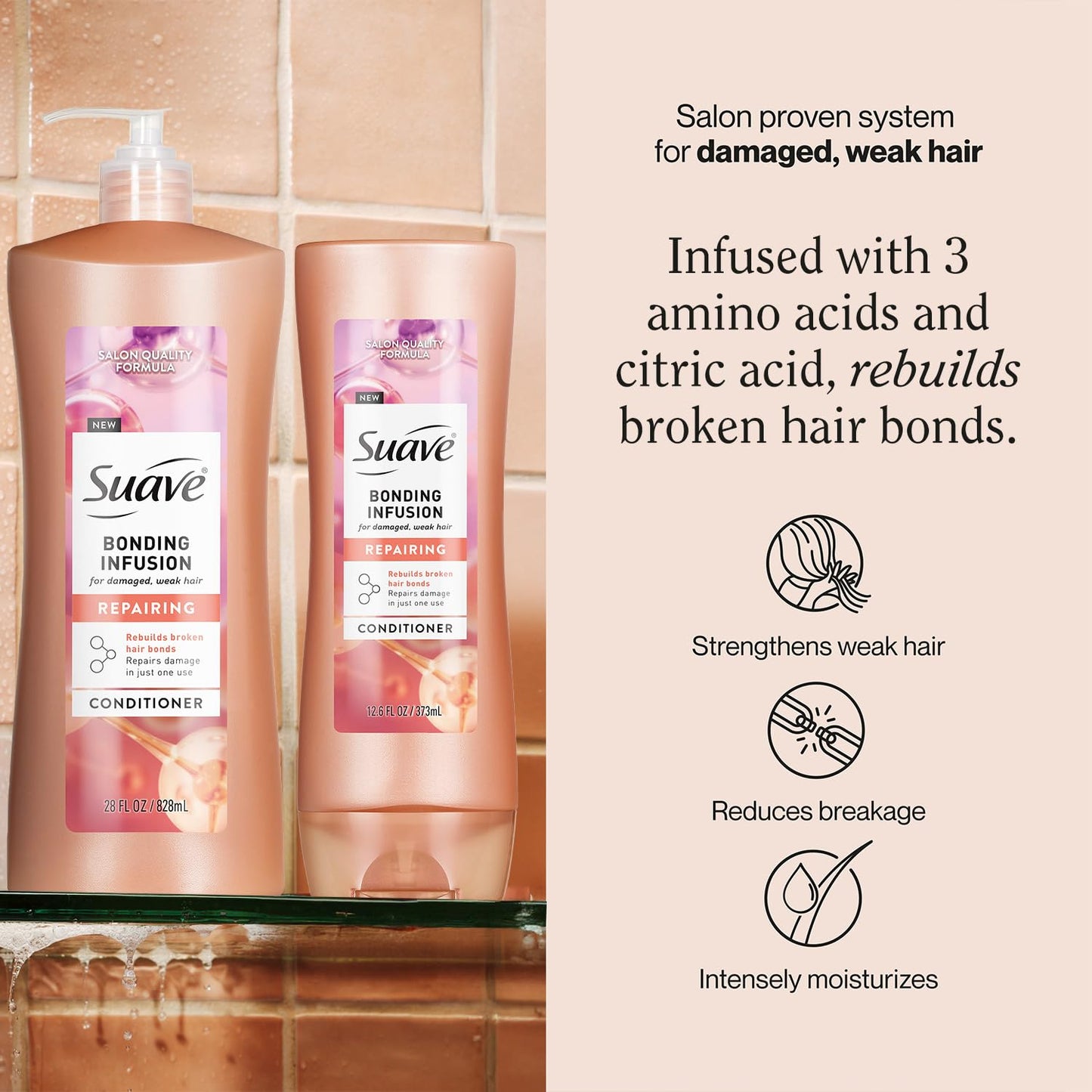 Suave Bonding Infusion Repairing Conditioner 2-Size Bundle, Intense Moisture Restores Shine & Resilience to Weak, Damaged Hair