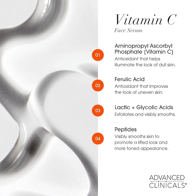 Advanced Clinicals Brightening Vitamin C Serum For Face With Glycolic Acid + Lactic Acid | Vitamin C Eye Serum Face Moisturizer For Improving Look Of Dark Spots & Uneven Complexion, 1.75 Fl Oz