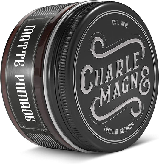 Charlemagne Matte Hair Pomade - Strong Hold, Noble Leather Scent, 3.3 fl oz - Hair Clay Blend & Pomade Men - Barber Scented Styling Cream - Easy Washout & Water Cream