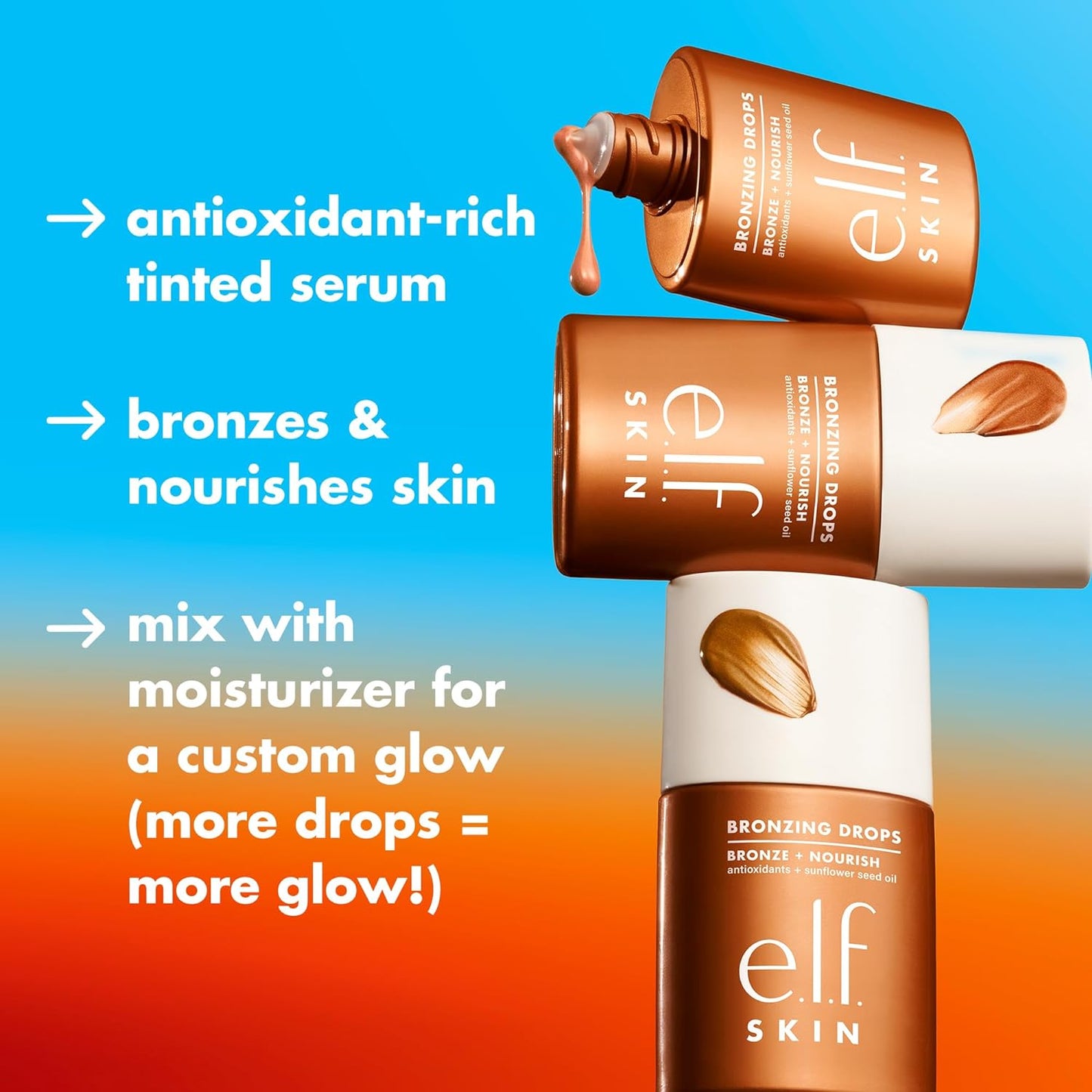 e.l.f. SKIN Bronzing Drops Mini, Liquid Bronzer For Face & Skin, Creates A Sun-Kissed Glow, Infused With Vitamin E, Vegan & Cruelty-Free, Pure Gold