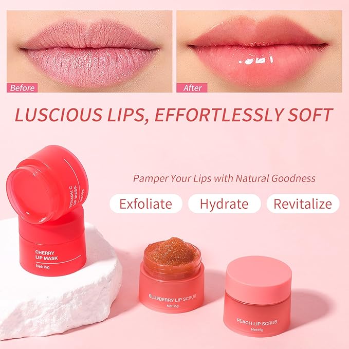 Peach Lip Scrub for Women Dry, Cracked and Dark Lips – Lip Scrubber Exfoliator and Organic Lip Scrubs Exfoliator and Moisturizer with Lip Brush – Vegan, Cruelty-Free Lip Care Products