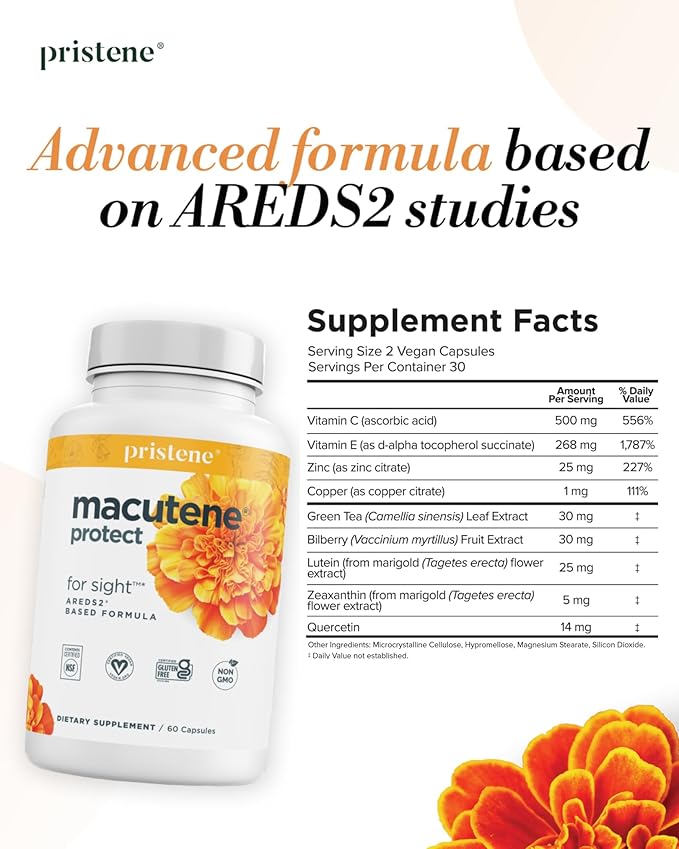 Macutene Protect Eye Vitamins for Macular Support Areds 2 with Lutein and Zeaxanthin Supplements (25mg/5mg) – Doctor Formulated Bilberry Supplement for Eyes, NSF Certified, Vegan (60 Capsules)