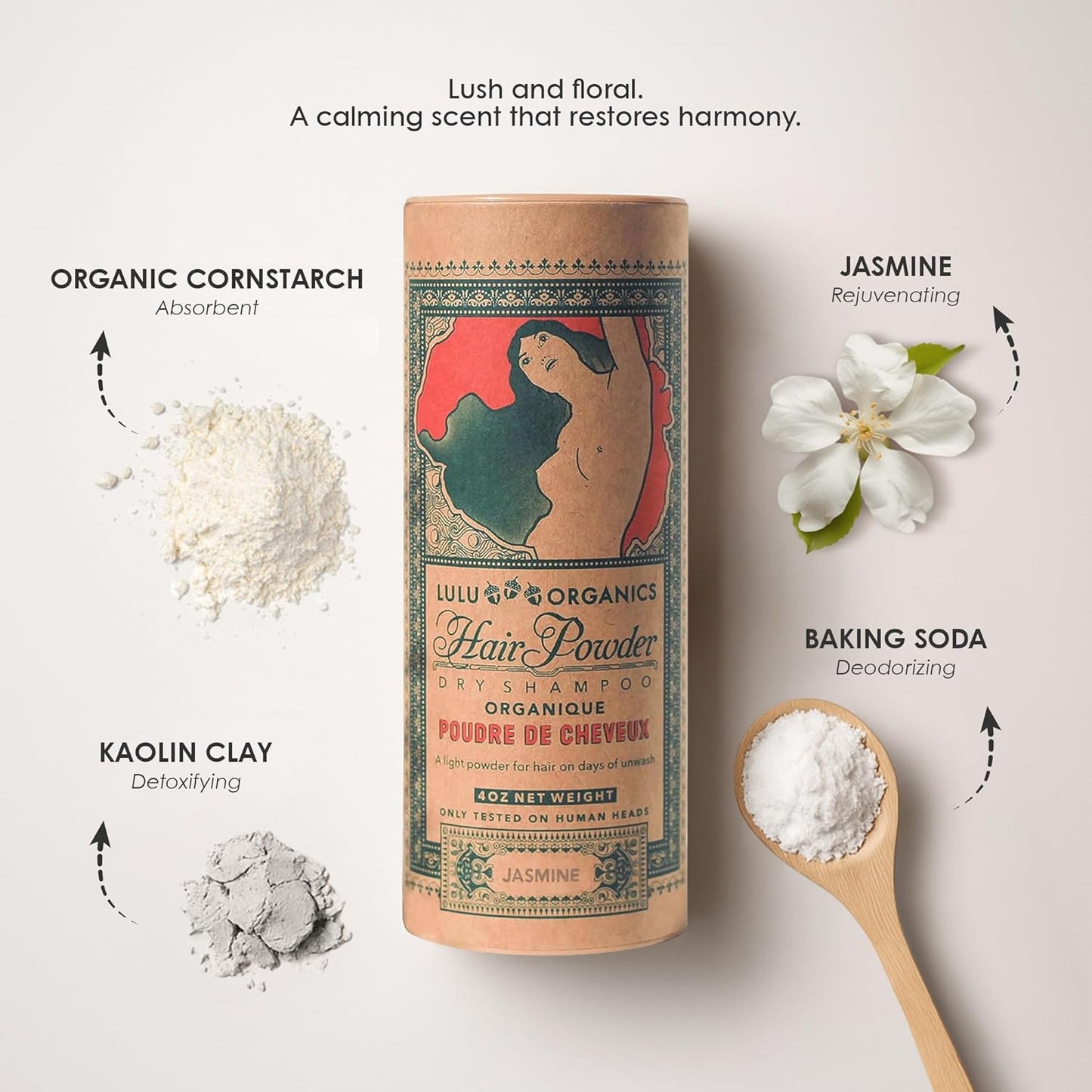 Non-aerosol Dry Shampoo Powder for Dark, Blonde and Oily Hair, All Natural Shampoo Body Powder for Women and Men, Paraben & Talc free No White Cast Synthetic Fragrance, Jasmine - 4oz