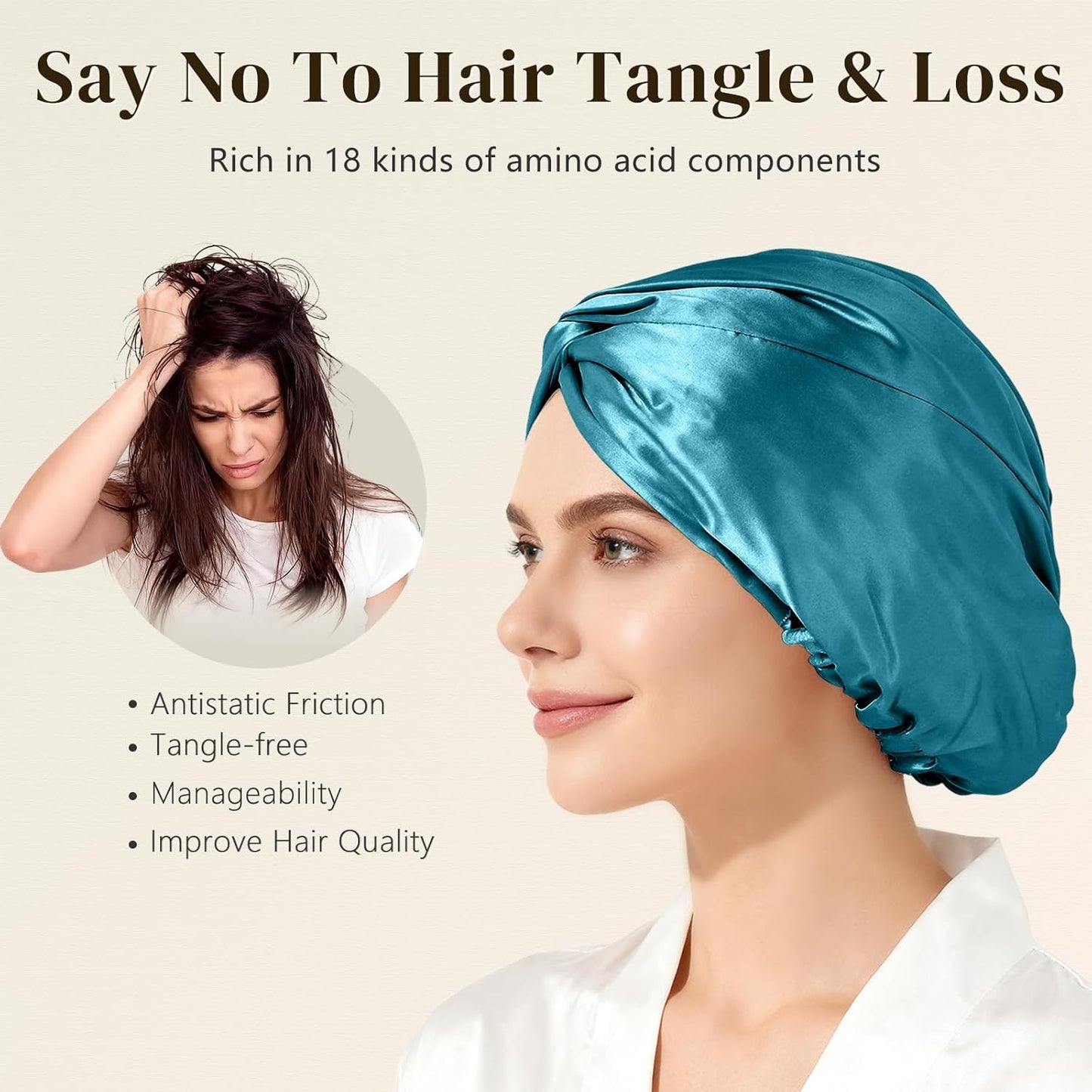 ZIMASILK 100% 22 Momme Mulberry Silk Bonnet for Sleeping Women, Breathable Silk Hair Wrap for Premium Hair Protection - Reducing Friction (1Pc, Turquoise)