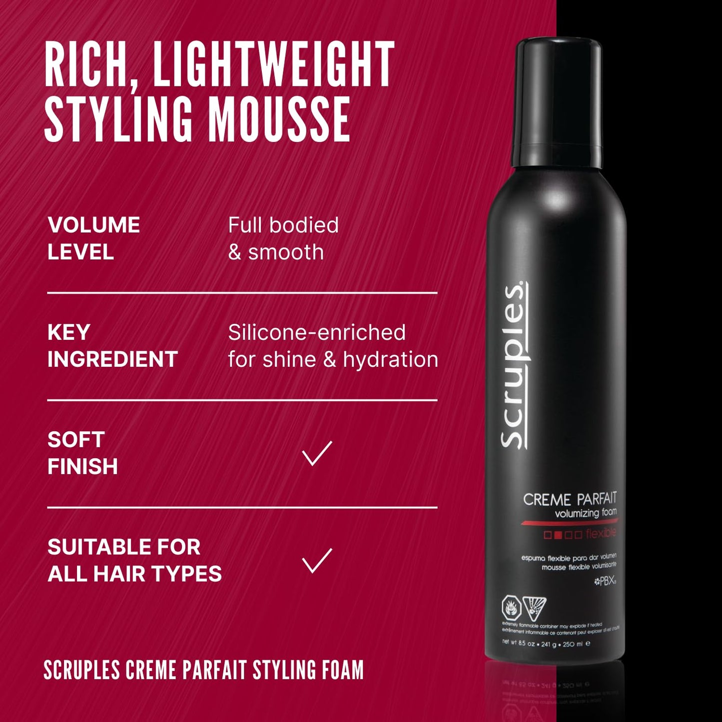 Scruples Creme Parfait Volumizing Foam - Rich & Weightless Styling Foam for Ultimate Smoothing Control, Hydration & Frizz-Free Hold - Alcohol-Free Hair Mousse for All Hair Types, 8.5 oz (Pack of 2)