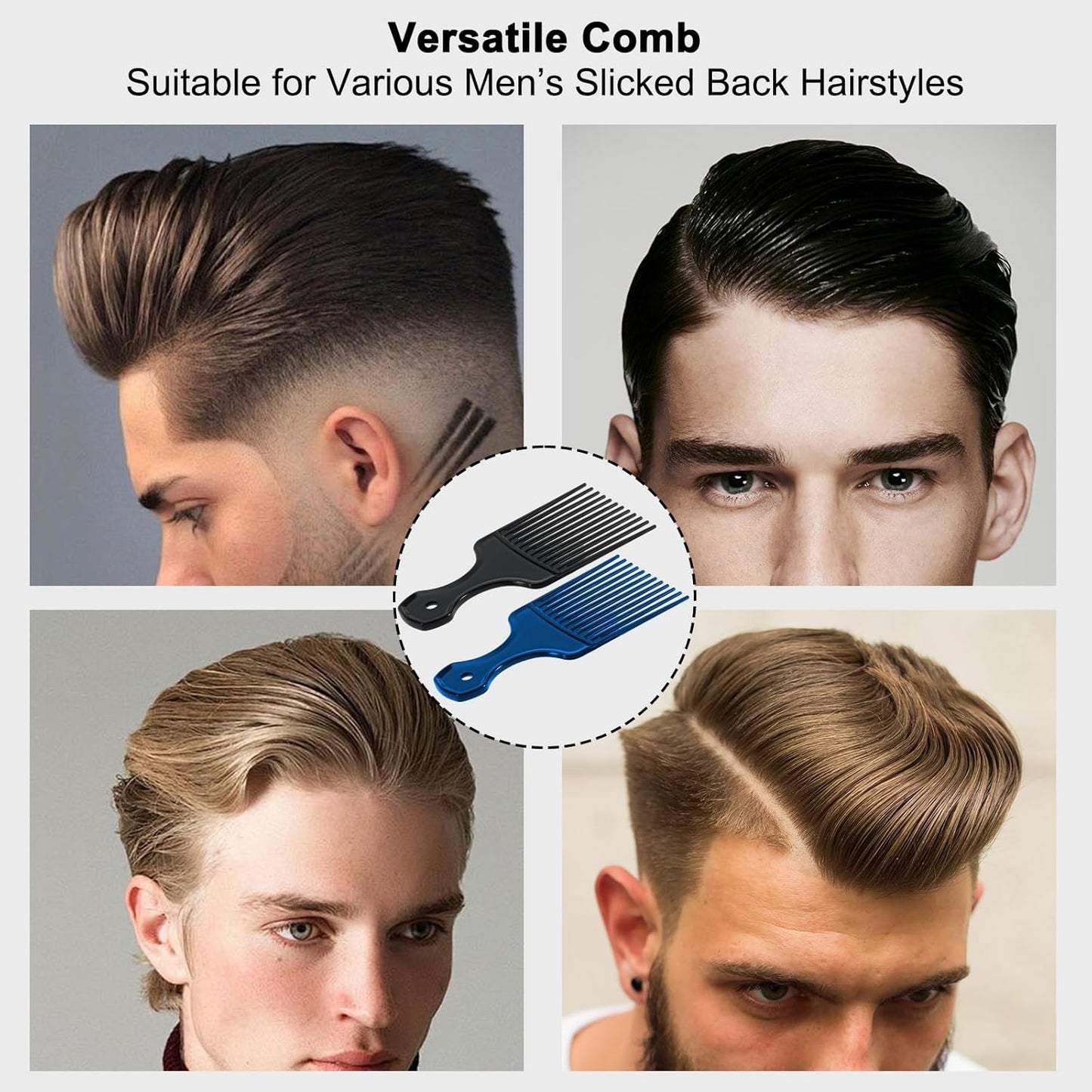 SIMPOR 2 Pcs Hair Pick Comb Wide Tooth Lift for Hair Styling Detangling Plastic Afro Pick for Women Men (Metallic Blue, Black)