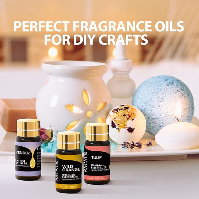 50 Pcs Essential Oils by SACATR Natural Essential Oil Set -Essential Oils Gift Set for Diffuser, Home Care, DIY Candle and Soap Making(50 * 5ML)