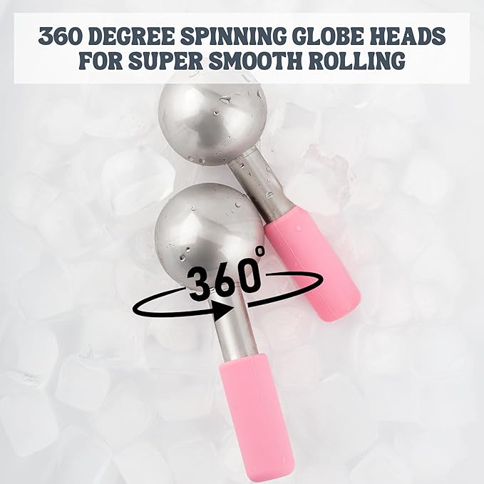 Ice Globes for Facials - 360 Rotating Unbreakable Steel Ice Globes with Carry Case - Professional Esthetician Supplies - Ice Roller for Face and Eyes - Ideal Skincare Tool (Pink)