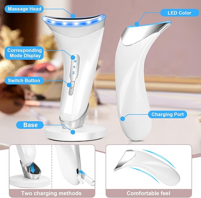 Face and Neck Massager,Multifunctional Facial Skin Care Tools,3 in 1 Facial Massager, and Vibration Technologies for Skin Care,Improve,Firm,Tightening and Smooth (White)