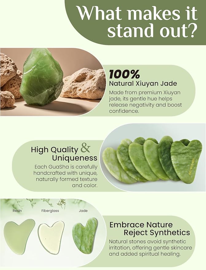 Rena Chris Gua Sha Facial Tools-Xiuyan Jade Gua Sha Stone for Face Massage, Jawline Sculpting & Puffiness Reduction with Silicone Case (Green)