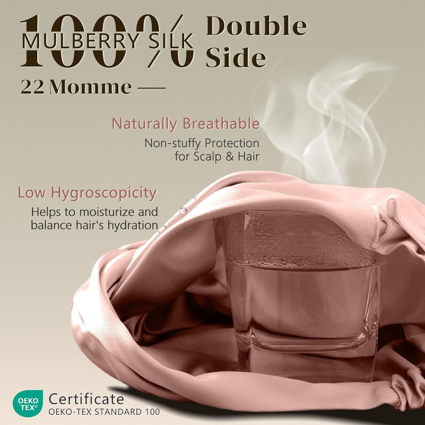 ZIMASILK 100% 22 Momme Mulberry Silk Bonnet for Sleeping Women, Breathable Silk Hair Wrap for Premium Hair Protection - Reducing Friction (1Pc, Blush Pink)