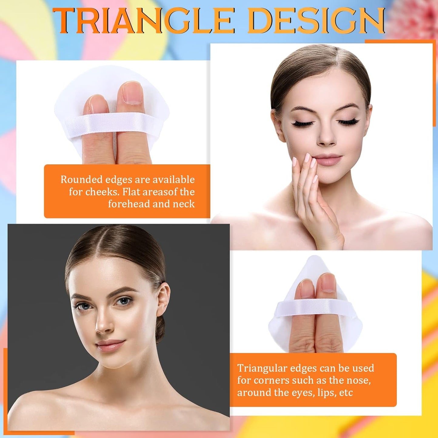 Meanplan 100 Pcs Powder Puff Face Soft Makeup Sponge Triangle Powder Puffs for Loose Velour Cosmetic Foundation Wet Dry Sponge Makeup Tools(Black, White, Pink)