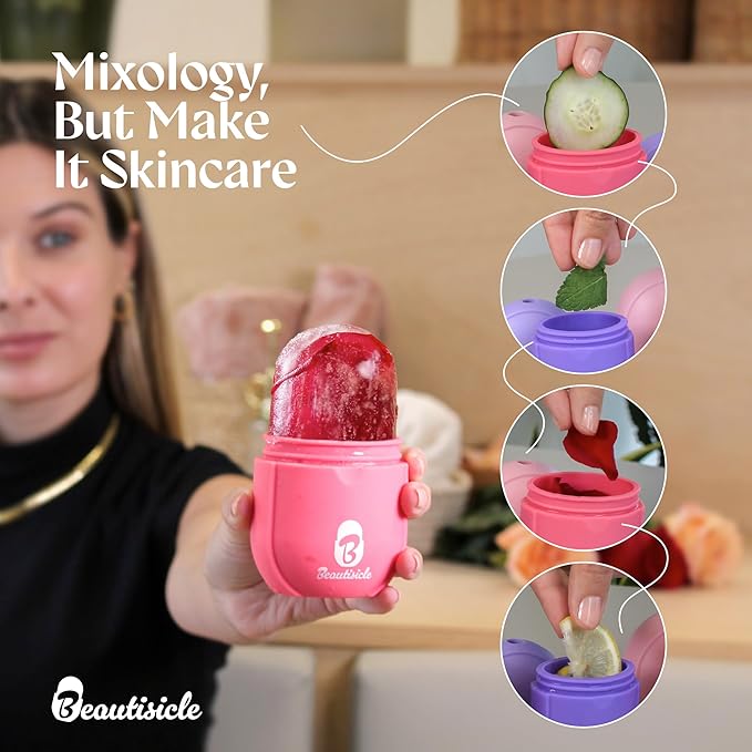 Beautisicle Ice Roller for Face - Pack of 2 Silicone Ice Face Roller and Eye Roller - Premium Face Roller for Wrinkles and Lifting, Puffy Face Reducer - Refreshing Frozen Gua Sha Facial Roller Set