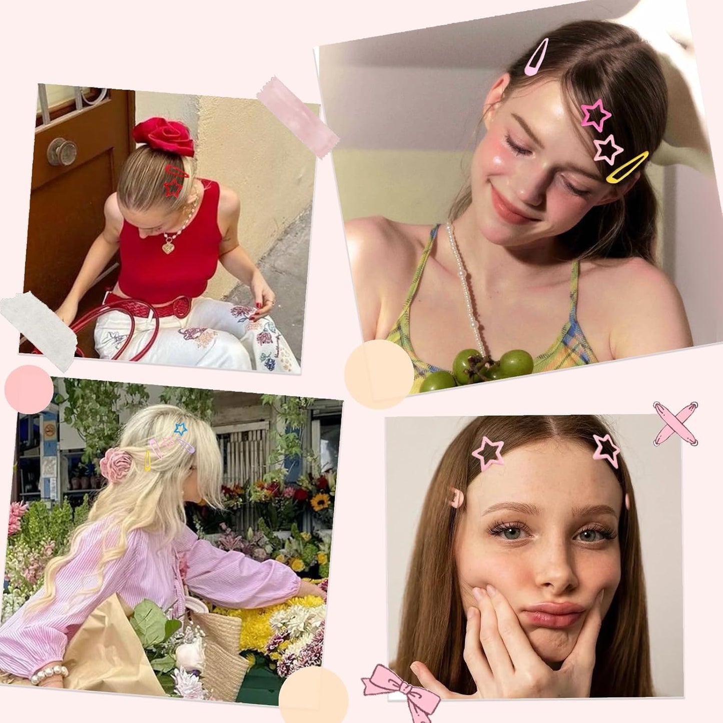 50pcs Star Hair Barrettes - Cute Metal Snap Hair Clips for Women, Non-Slip, Colorful